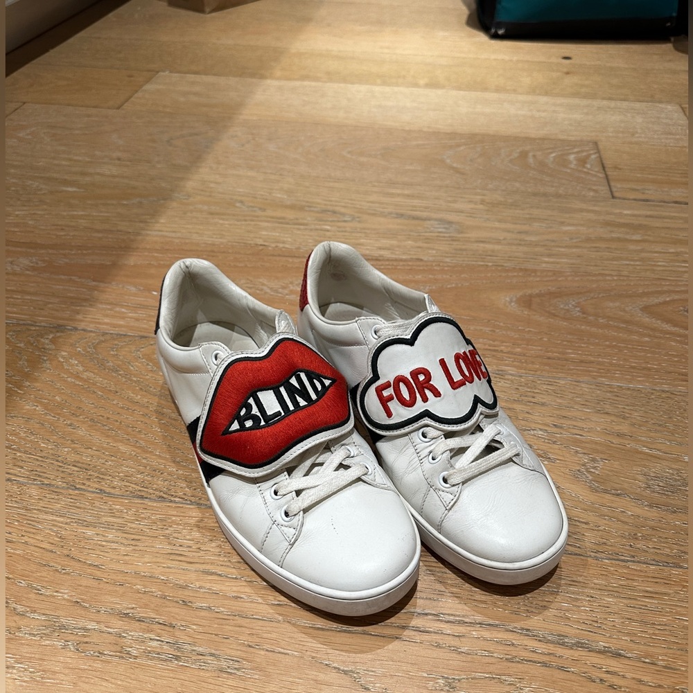 Gucci Wmns Ace 'Blind for Love' White Sneakers 9.5sz